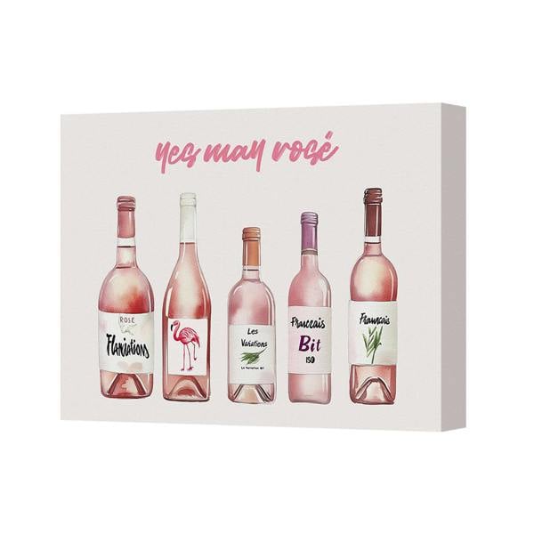 Benjamin Tate Design Yes May Rosé Canvas Wall Art Print With Pink Wine Bottles