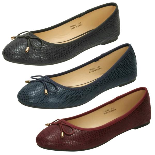Spot On Ladies Spot On Bow Trim Ballerinas