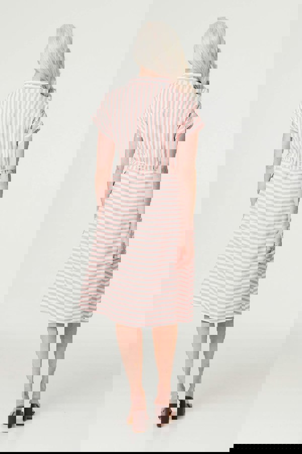 Pink | Striped Tie Waist Knee Length Dress