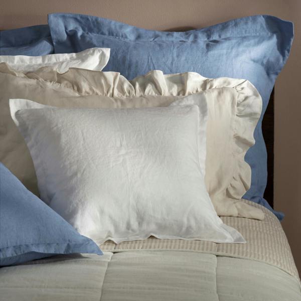French Linen Medium Square Cushion Covers - temperature regulating, styled in a bedroom 1 | Soak and Sleep