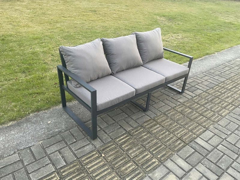 Fimous Aluminium Outdoor Garden Sofa Patio Lounge 3 Seater Sofa for Balcony, Terrace,Swimming Pool Dark Grey