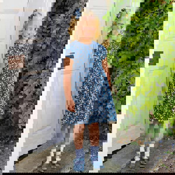 Rachel Riley Navy Mini Floral Frill Dress