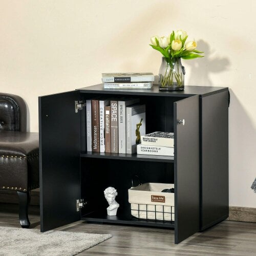 Wyld Haus Cosofi Black Wood Freestanding Storage Cabinet 2 Doors 2 Shelves