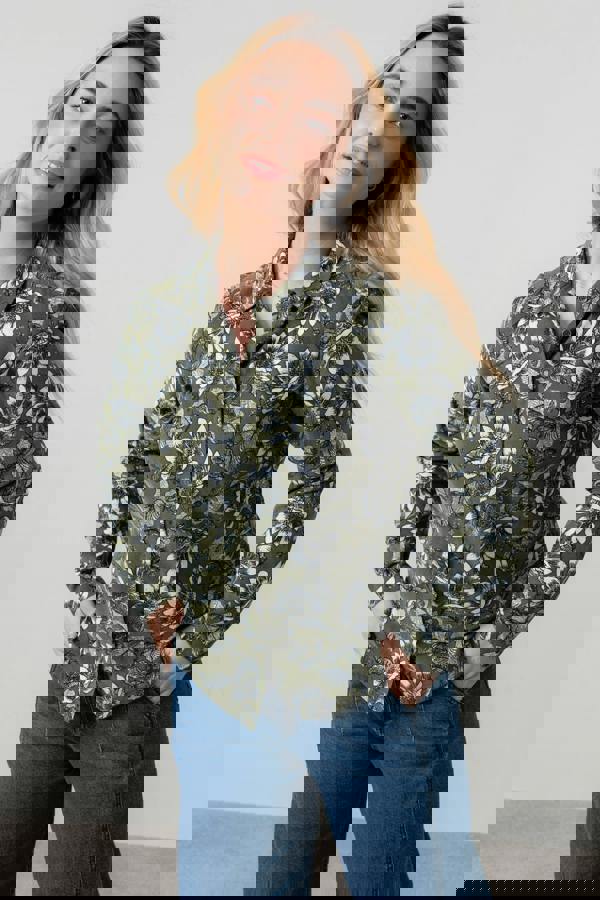 Lily & Me Patsy Cotton Pincord Floral Shirt Moss