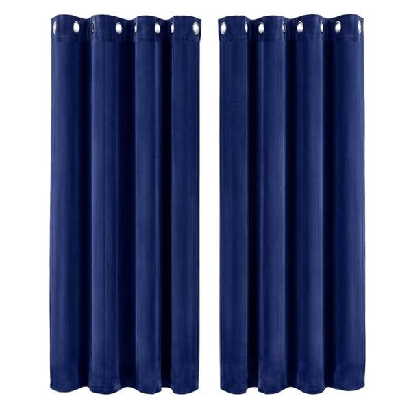 Marlow Thick Thermal Blackout Curtains Velvet 46x54 Inch Eyelet Ring Top Blue