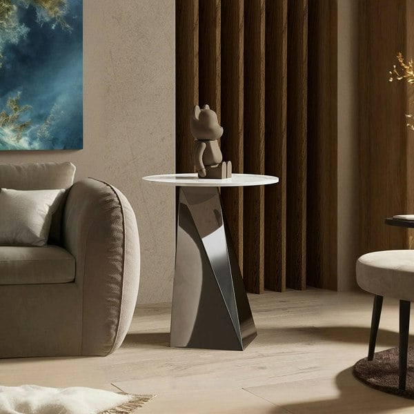 Dorothy Side Table, Sintered Stone & Stainless Steel Base-Rit Concept-Rit Concept