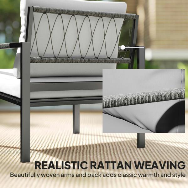 Wyld Haus Cosneri Metal Light Grey 4 Seater Garden Sofa Set with 2 Coffee Tables