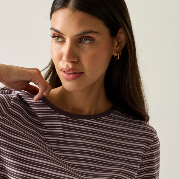 Regatta Womens Federica Stripe Long-Sleeved T-Shirt - Fig/Powder Lilac/Light Vanilla