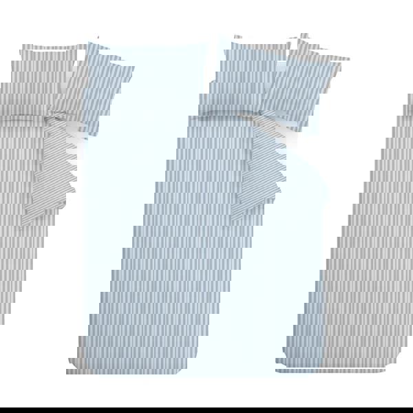 Catherine Lansfield Epping Textured Stripe Reversible Duvet Cover Set Blue