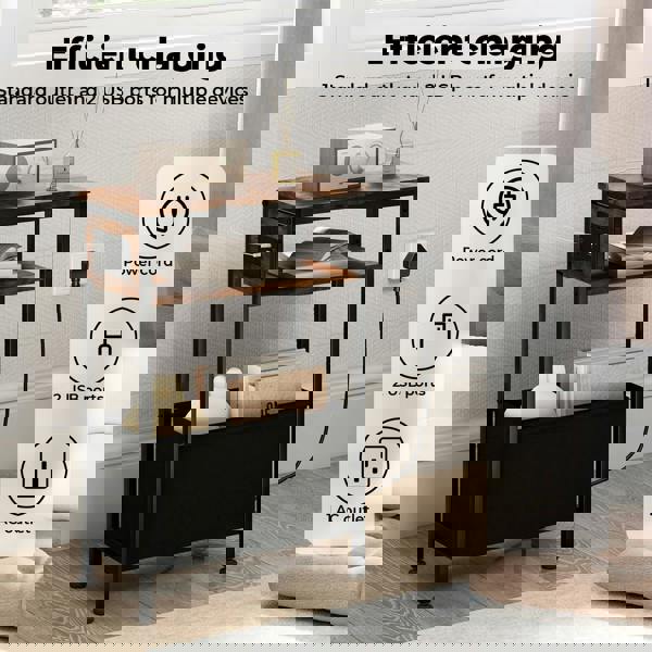 Levede Slim Side Table with Charging Station Storage Narrow End Table Sofa Living Room