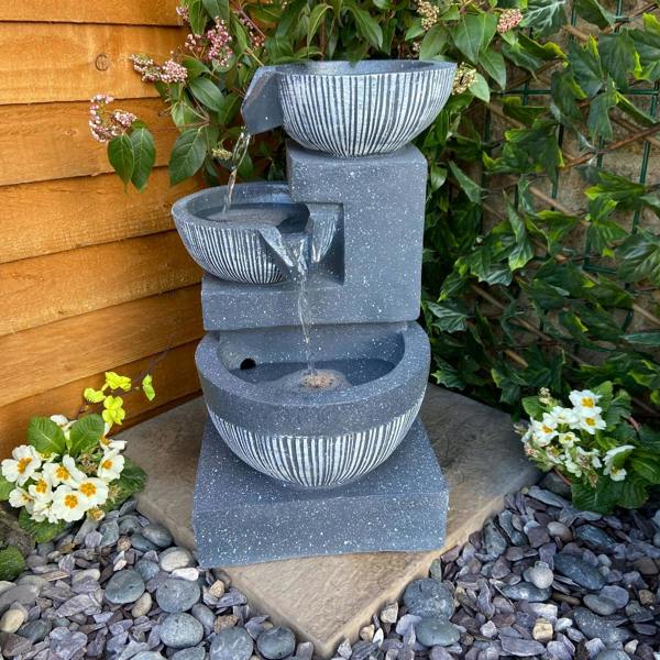 Tranquillity Water Features 3 Bowl Pour Contemporary Solar Water Feature