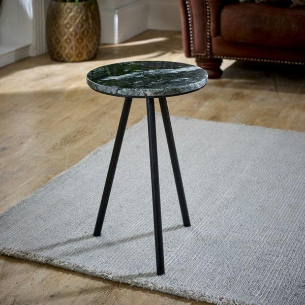 IH Design Miel Side Table With Black Marble Top & Metal Legs