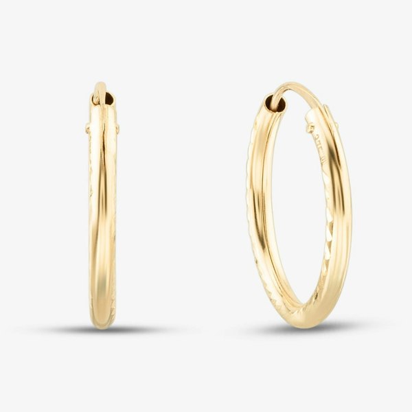 T. H. Baker 9ct Yellow Gold 15mm Diamond-Cut Sleeper Hoop Earrings 1.53.9899