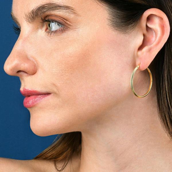 namana Diamond-Cut Gold Plated 925 Sterling Silver Hoop Earrings For Women