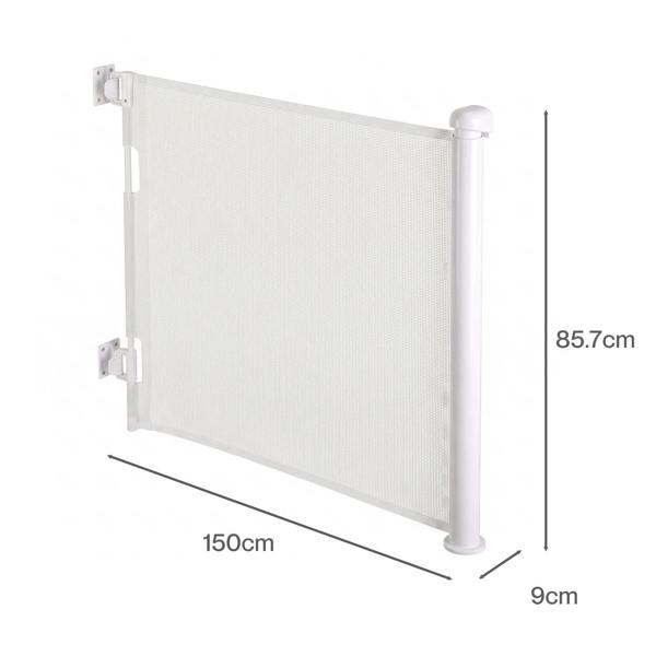 Dekko Retractable Stair Gate One Hand Lock 150cm PVC Mesh For Hallways Grey