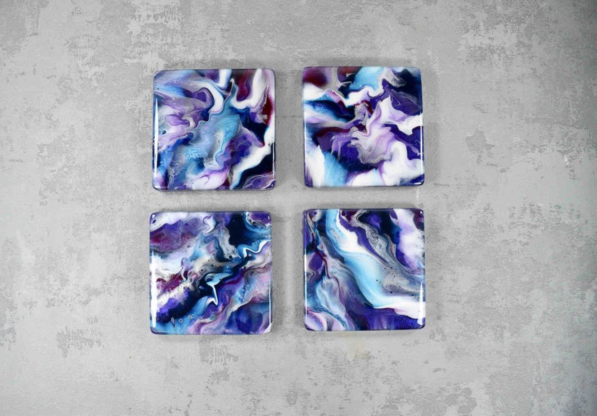 Kate Chesters Art Purple Drinks Coasters Set of 4