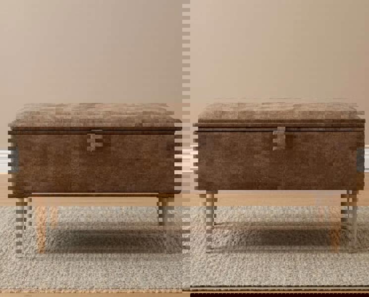 ISTOOLS Premium marble Brown Storage Ottoman Bench – Multi-Purpose Coffee Table & Extra Seating | ISTOOLS