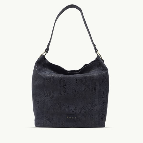 Assots London 'Esme' Navy Python Snake Real Leather Slouchy Hobo Bag