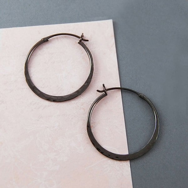 Black Hammered Silver Small Hoop Earrings - Otis Jaxon Silver Jewellery