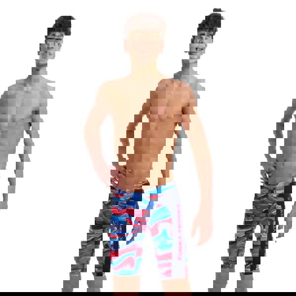 Vibrant boys wave craze swim training jammer in blue red abstract pattern