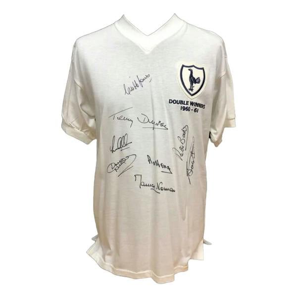 Unbranded Tottenham 1961 Double Winners shirt signed by 8 — Framed