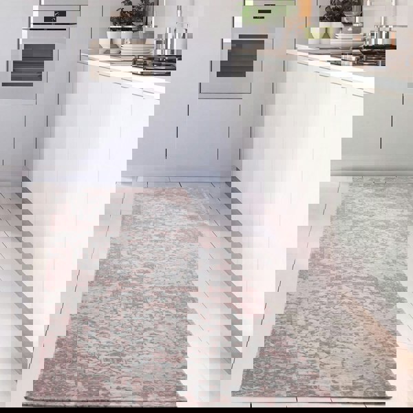 Machine Washable Flatweave Rug Oriental in Pink