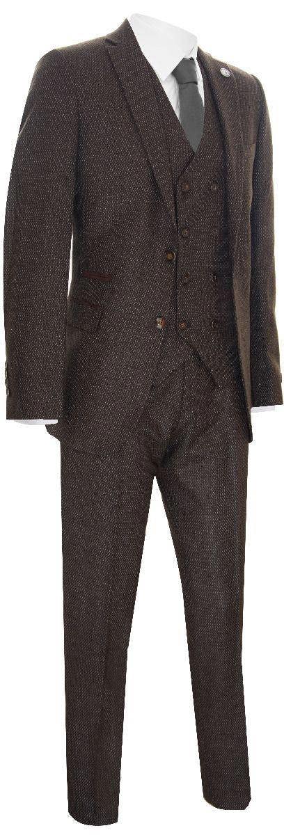 TruClothing Mens Brown Wool 3 Piece Suit Double Breasted Tweed Peaky Blinders 1920