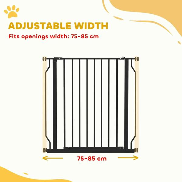 Adjustable black dog gate diagram with vertical bars and mounting frame