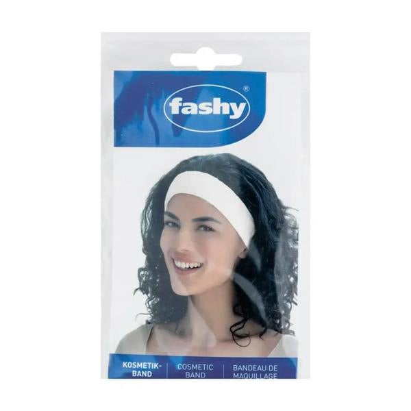 Fashy white cosmetic head band with blue label
