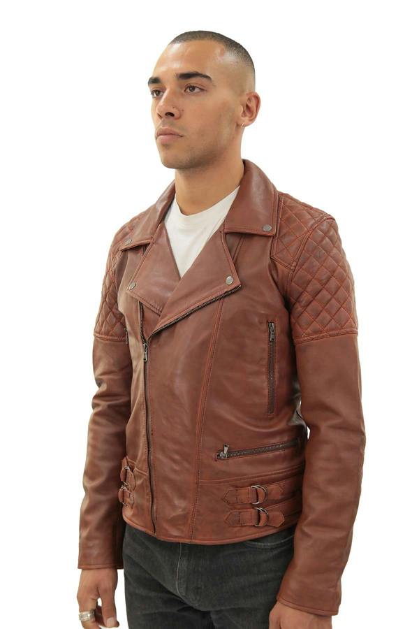 Infinity Leather Mens Quilted Leather Biker Jacket-Bordeaux