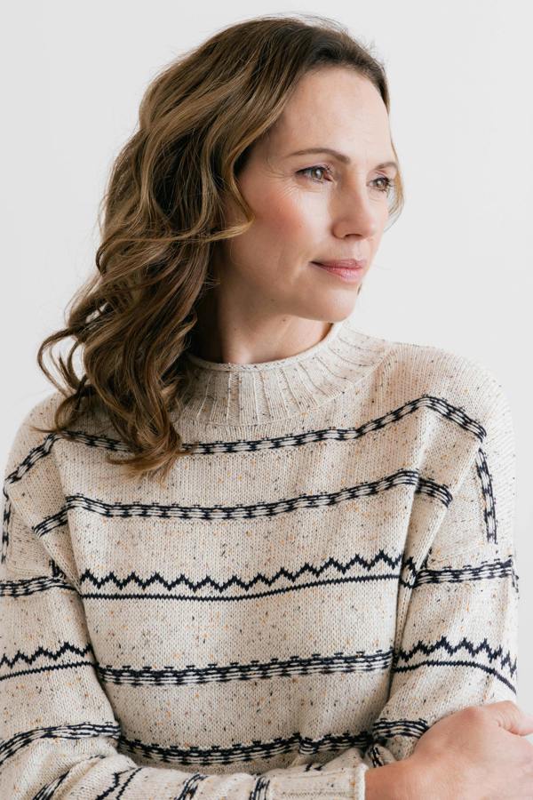 Lily & Me Kirstie Flecked Knit Stripe Knit Jumper Ecru