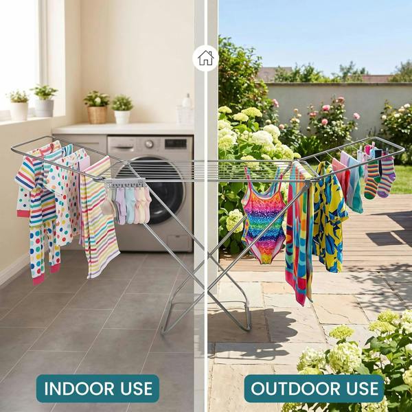Laundry Mate Extendable Clothes Airer with Sock Clip 18M Drying Space Clothes Horse with Non-Slip Feet - Winged Foldable Laundry Rack