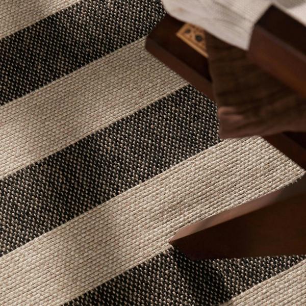 Handloom Jute Rug Natural White Black Fringed, Reversible, Striped Rug