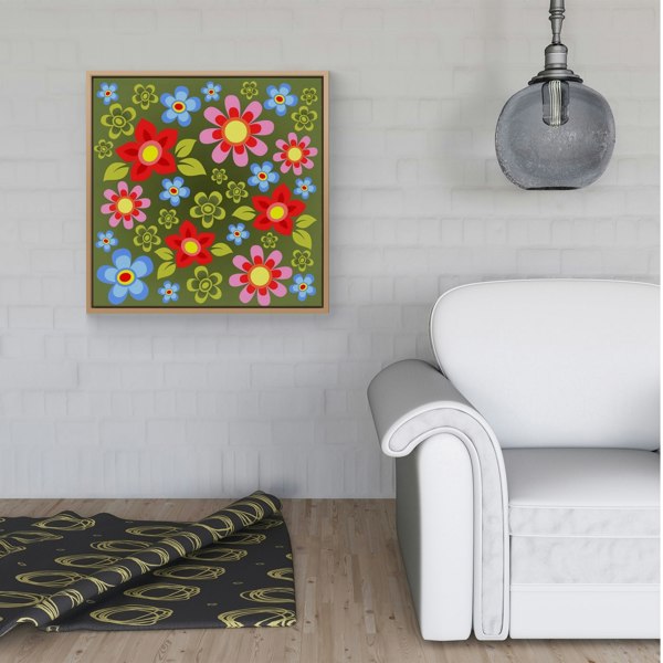 Warren Reed Red And Blue Flowers Framed Canvas