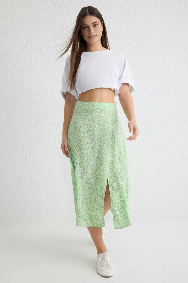 WOVCOR Floral Print Midi Woven Skirt with Slit Detail