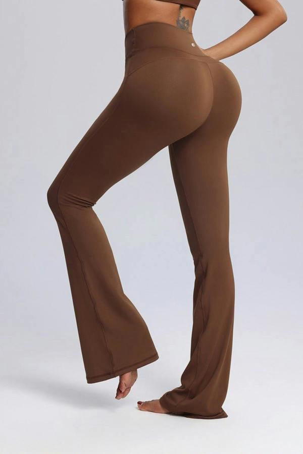 Anniou Crossover Flared Yoga Leggings - Brown