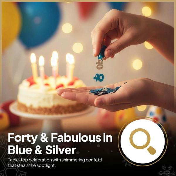 40th Birthday Blue & Silver Metallic Confetti Table Decoration Pack, Foil Finish image 5