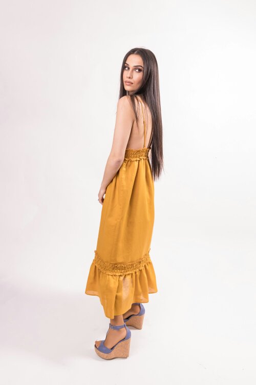 BALOU Women's Linen Maxi Dress Mustard