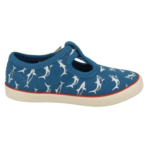 Start-rite Boys Startrite Shark Detailed T-Bar Canvas Shoes Surf