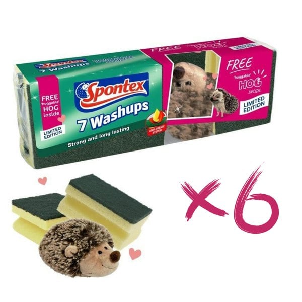 Spontex Washups 7-Pack x 6 + Hedgehog: 42 Sponges for the Ultimate Clean