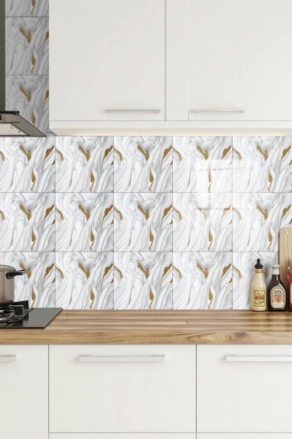 Living and Home 10pcs Self-Adhesive Quicksand Gold Marble PVC Wallpapers, 40x40cm