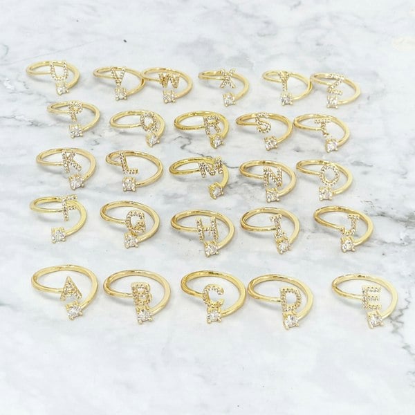 Harfi 18ct Gold Plated Adjustable Personalised Initial Ring