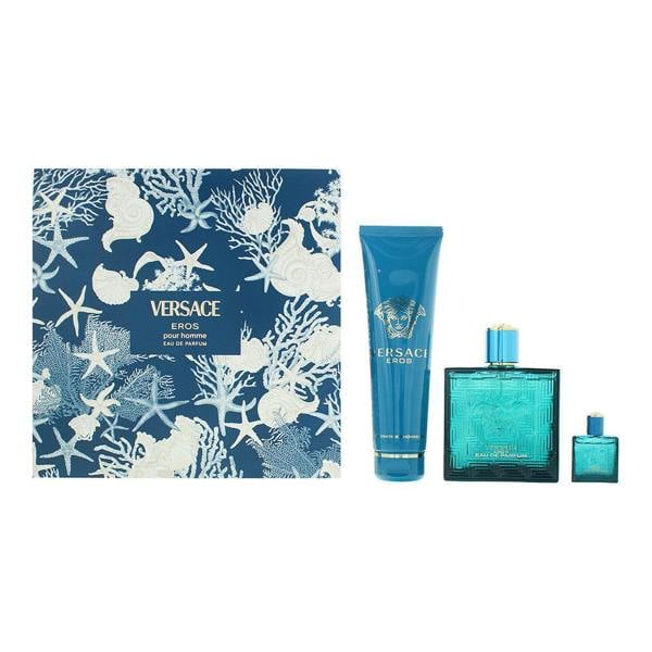 Versace Eros Pour Homme 3 Piece Gift Set: Eau de Parfum 100ml - Eau de Parfum 5ml - Bath  Shower Gel 150ml
