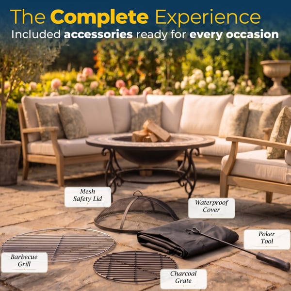 Homeology BELUGA Opulent Garden and Patio Planter, Heater Fire Pit Brazier, Coffee Table, Barbecue and Ice Bucket - Marble Finish