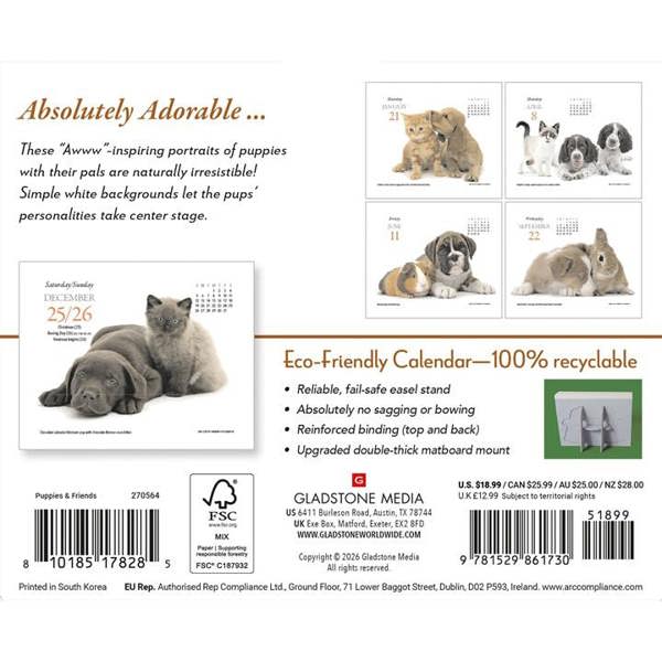 Puppies & Friends Desk Calendar 2027, Desk Calendars, Day To View, Dogs, Gift