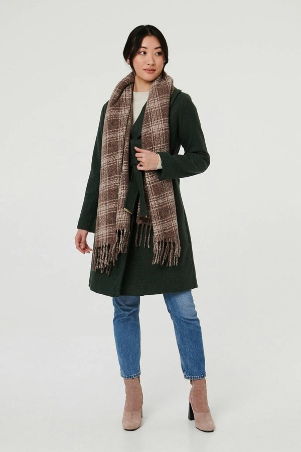 Grey | Checked Tassel Fringed Scarf
