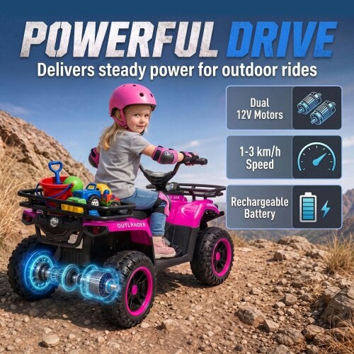 AIYAPLAY 12V Ride on ATV with Dual Motors Soft Start Battery Display, Pink