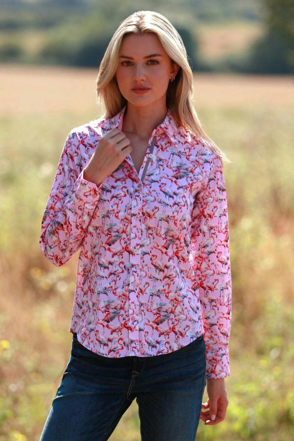 FLAMBOYANCE OF FLAMINGOS  WOMENS  PRINT SHIRT - Premium Men's Patterned Shirt by Claudio Lugli | Bold Design, Tailored Fit, Best Printed Shirts