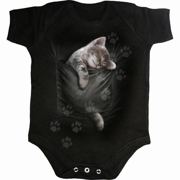 POCKET KITTEN - Baby Sleepsuit Black - Spiral USA