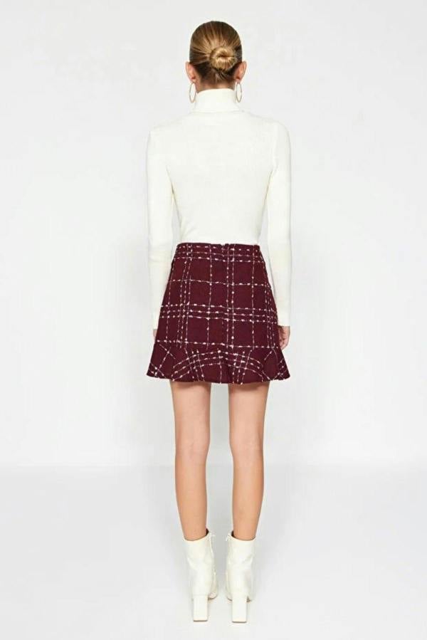 WOVCOR Tweed Skirt Flounce Mini Woven Skirt Button Detail